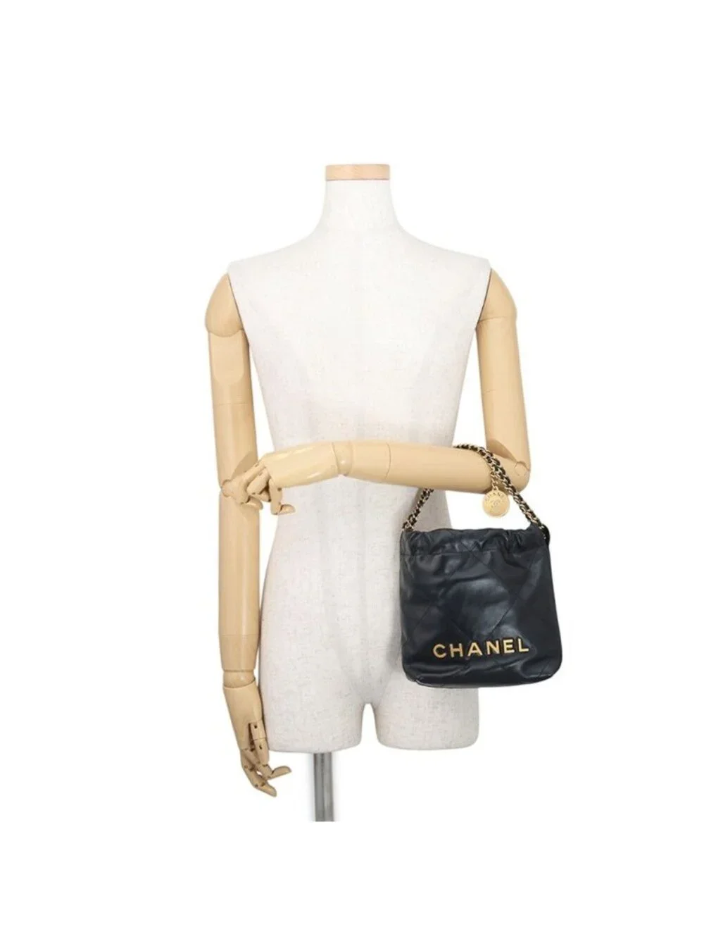 Chanel Handbag 22 Mini CC Logo Shiny Calf Leather 2-Way Shoulder Black